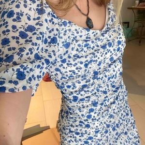 All In Favor Mini Ruffle Dress in Blue and White